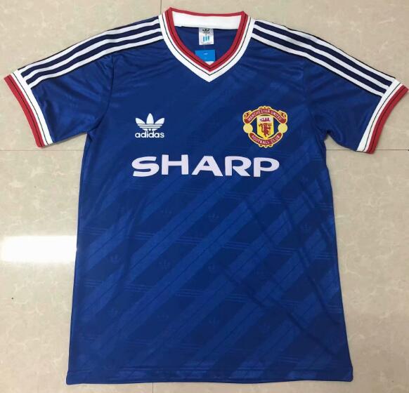 1986 Manchester United Retro Blue Away Kit Soccer Jersey